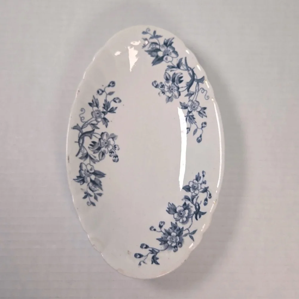 Antique Severn Gravy Boat with Underplate Blue‎ Floral Ceramic Serving